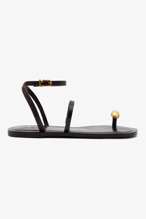 Street Ball Biarritz Flat Sandal In Black Leather