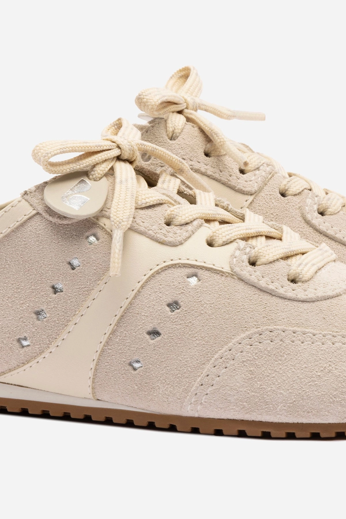 Rubber Sole Stella Mule In Mushroom Grey Suede and Ivory Leather