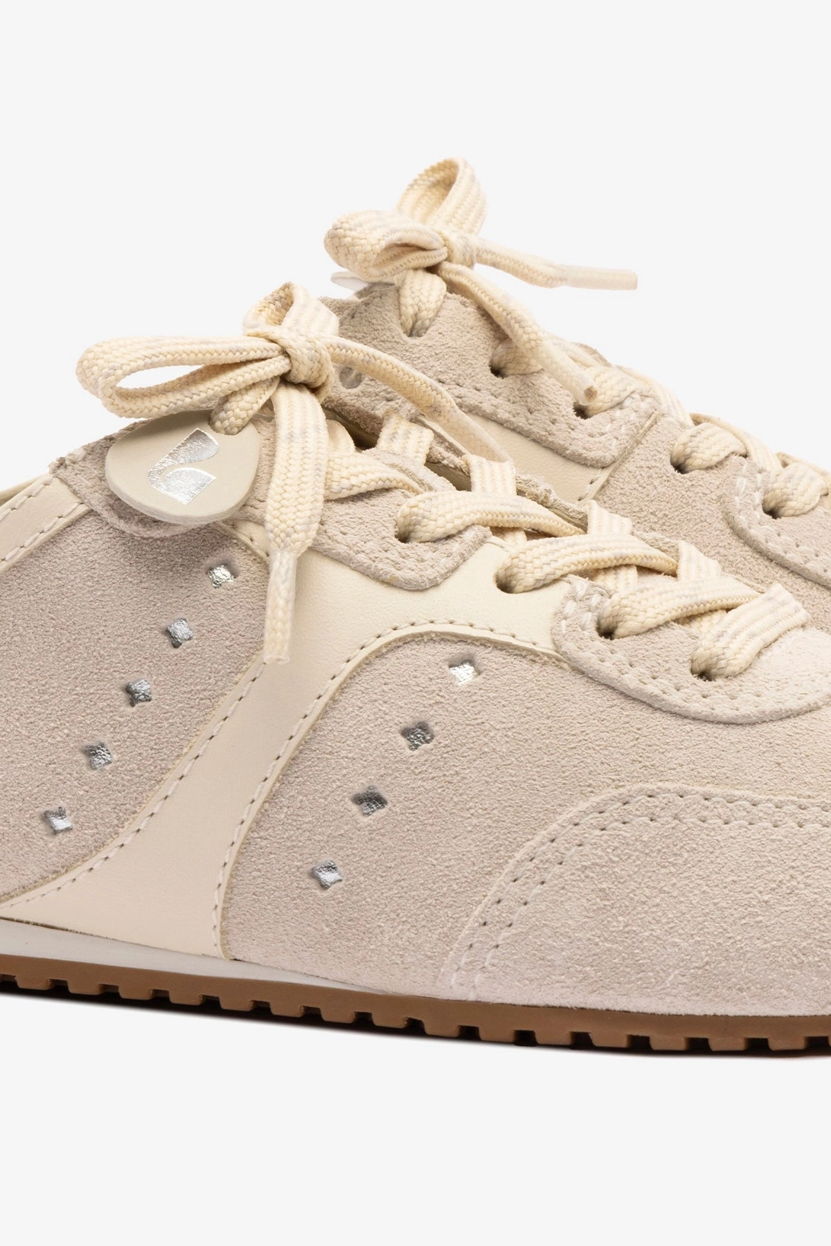 Grip Hold Nature Walk Stella Mule In Mushroom Grey Suede and Ivory Leather