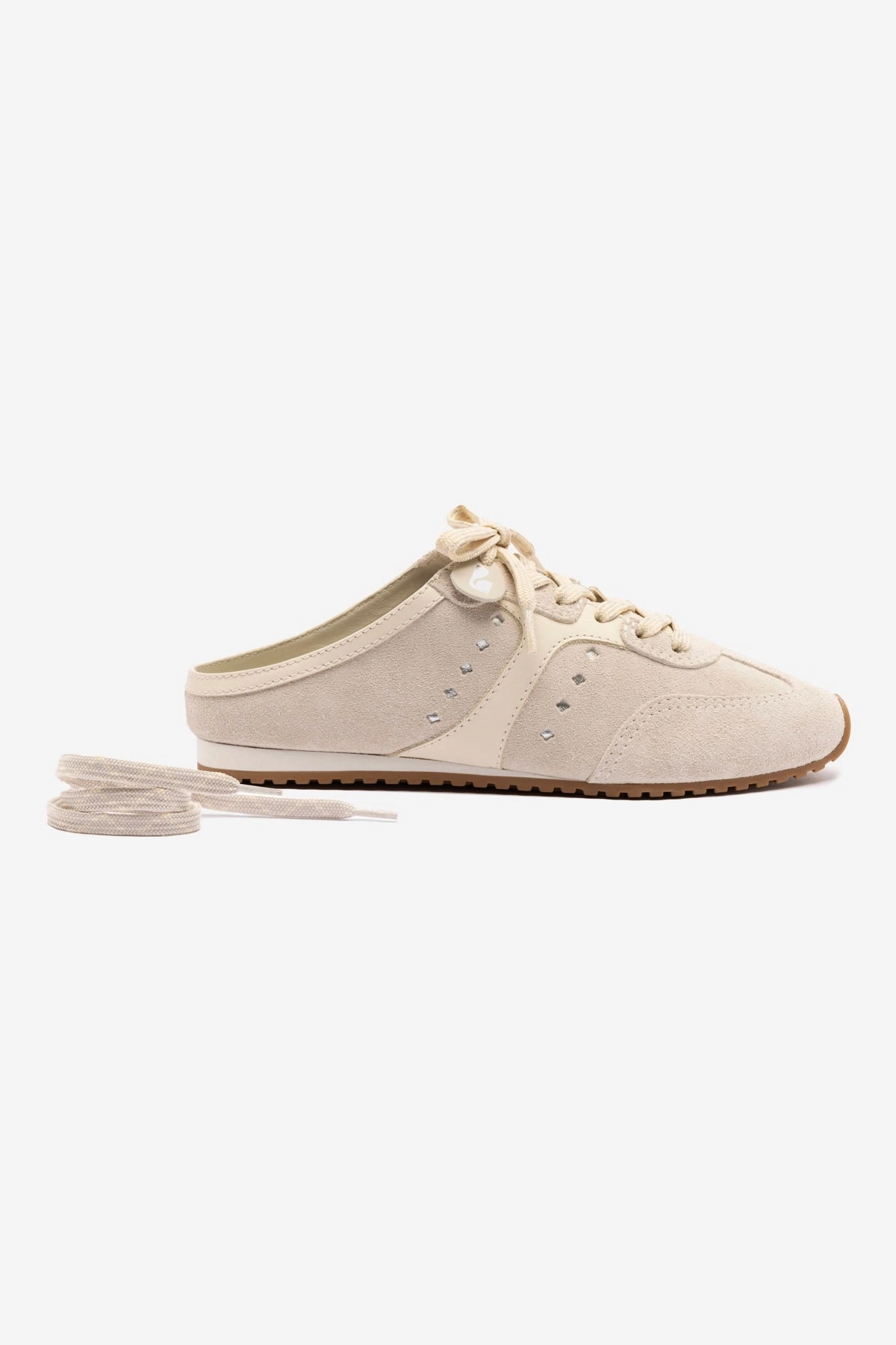 Stella Mule In Mushroom Grey Suede and Ivory Leather Hero Mode