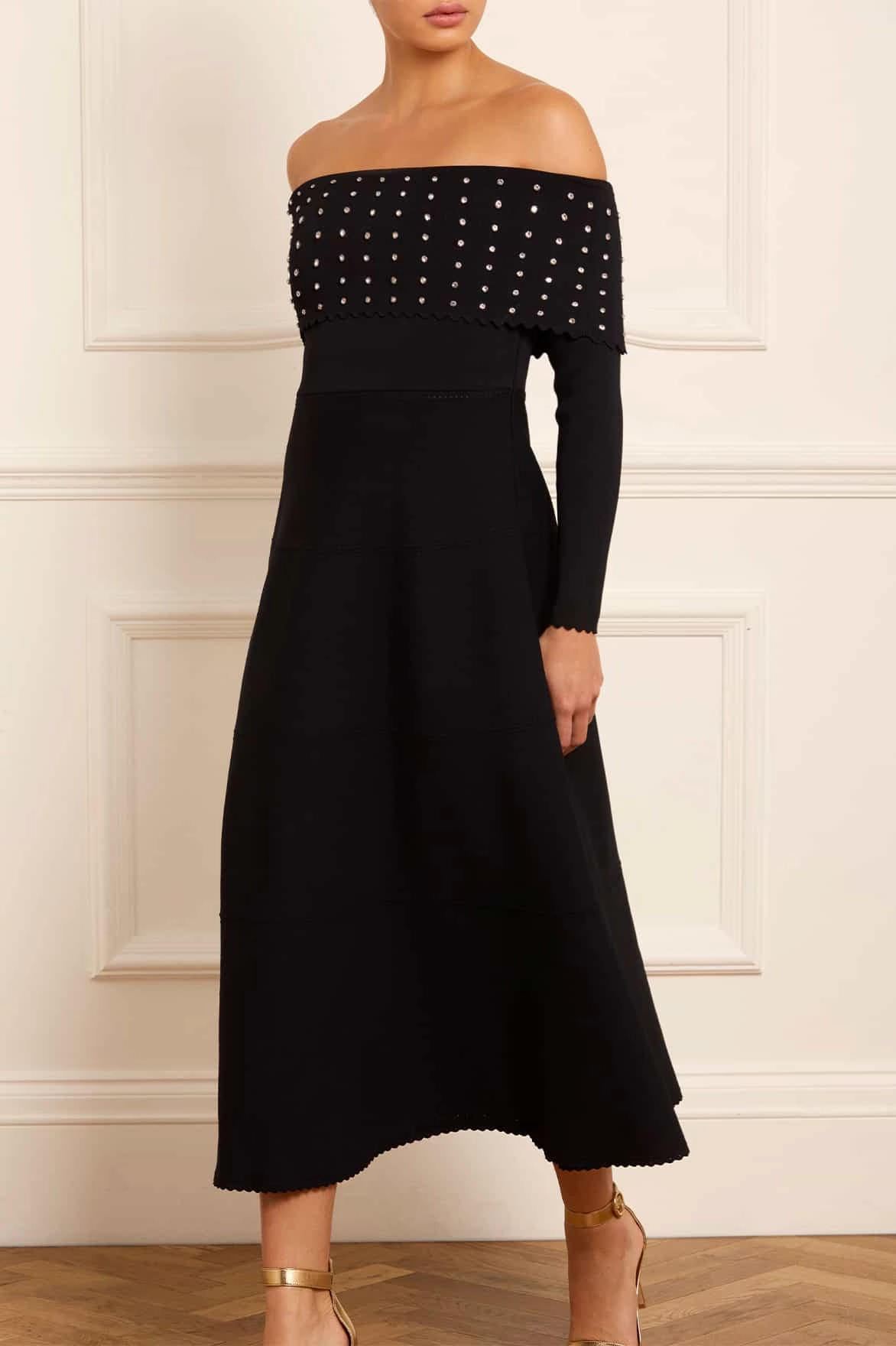 Embellished Bardot Knit Gown Easy-to-style casual dress
