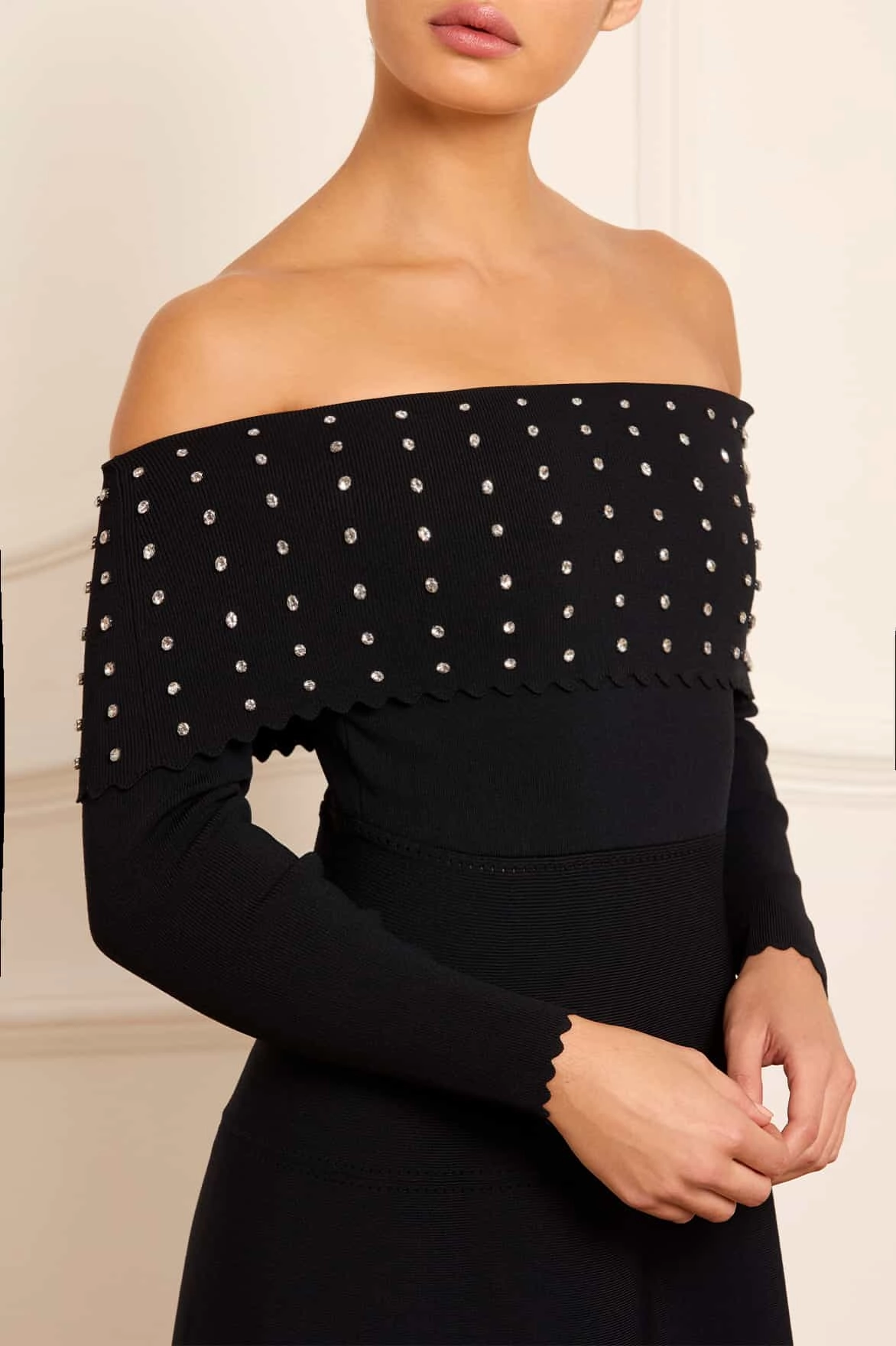 Simple Flow Embellished Bardot Knit Gown
