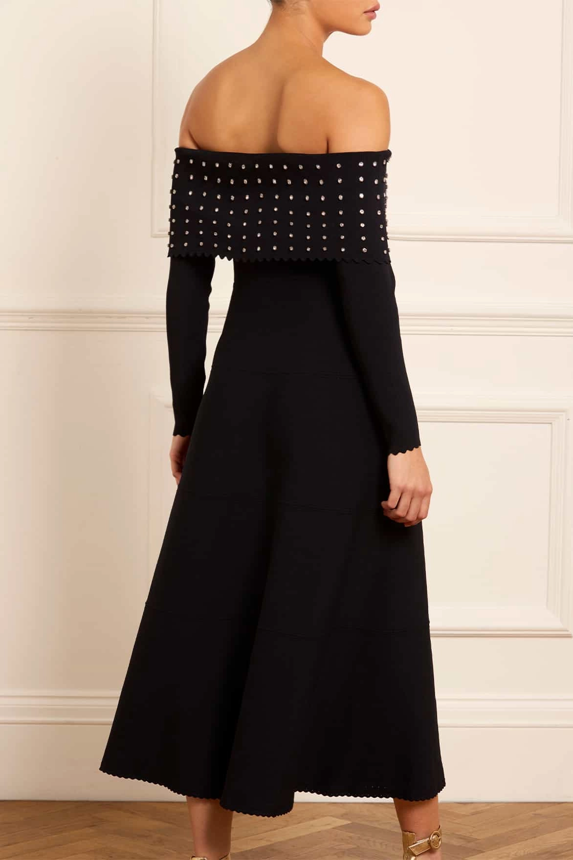 Embellished Bardot Knit Gown Minimal Curve Refined Form