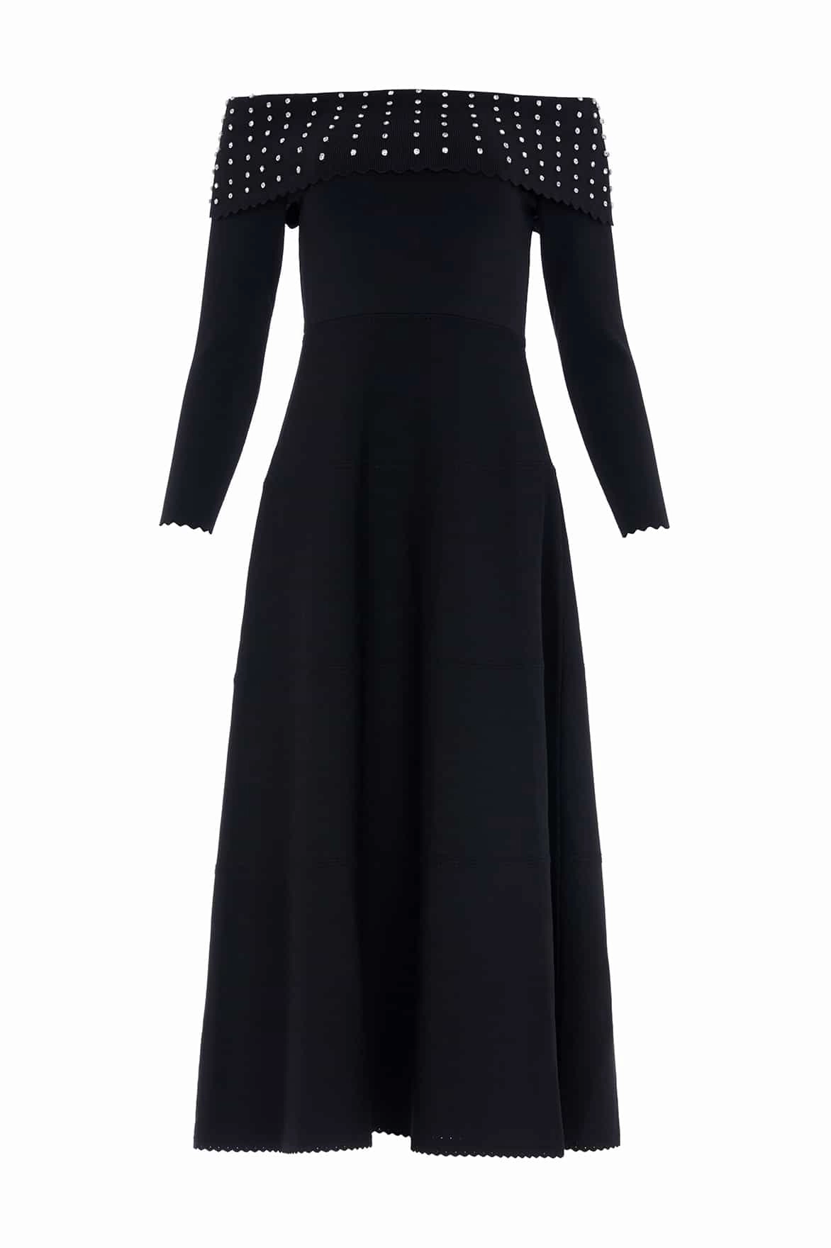Embellished Bardot Knit Gown Luxurious Feel
