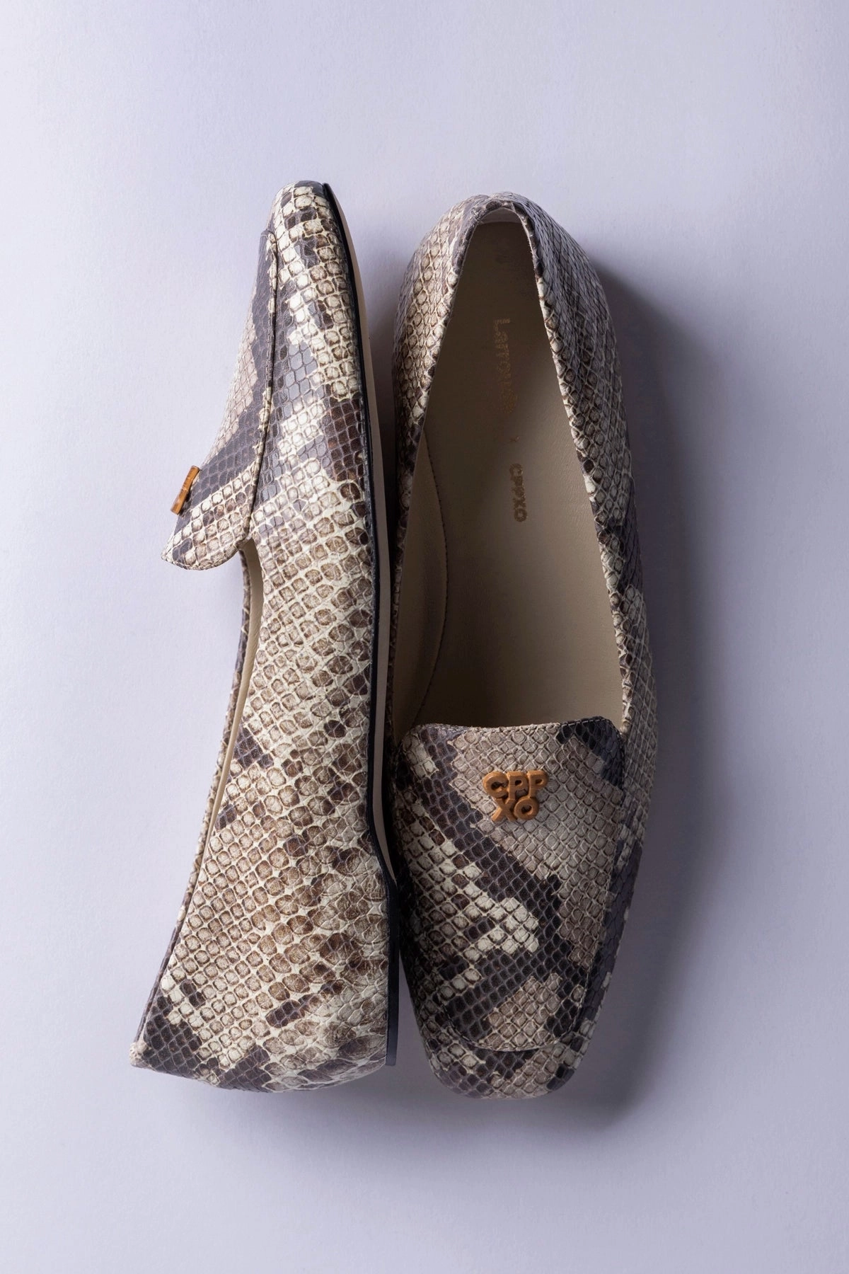Larroud x CPPXO Loafer In Neutral Snake Leather Flexible Fit City Adventure Weatherproof Protective Coating