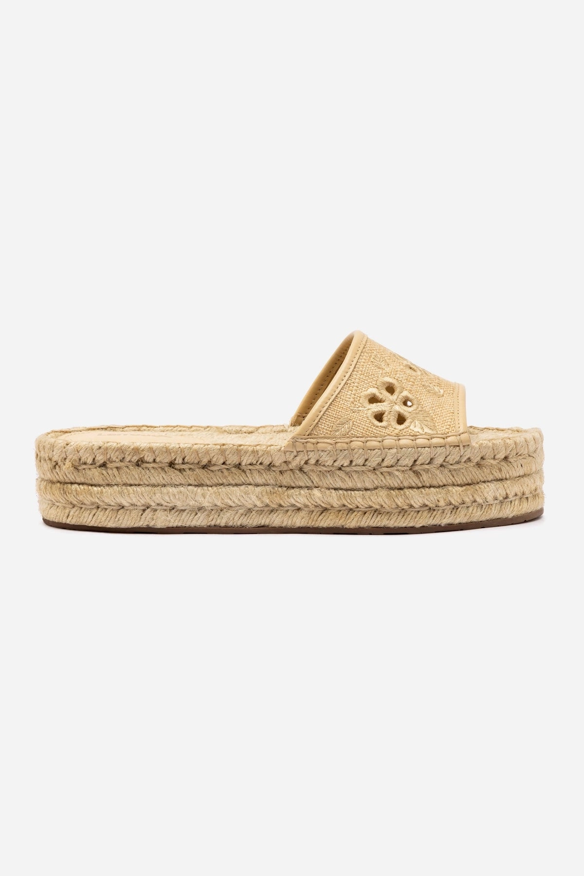 easy move Letizia Espadrille Flatform In Beige Raffia and Hibiscus Broderie
