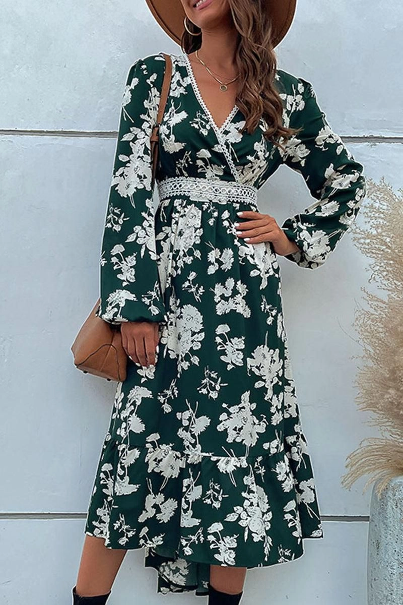 Comfy Flex FLORAL PATTERN V NECK ELEGANT DRESS