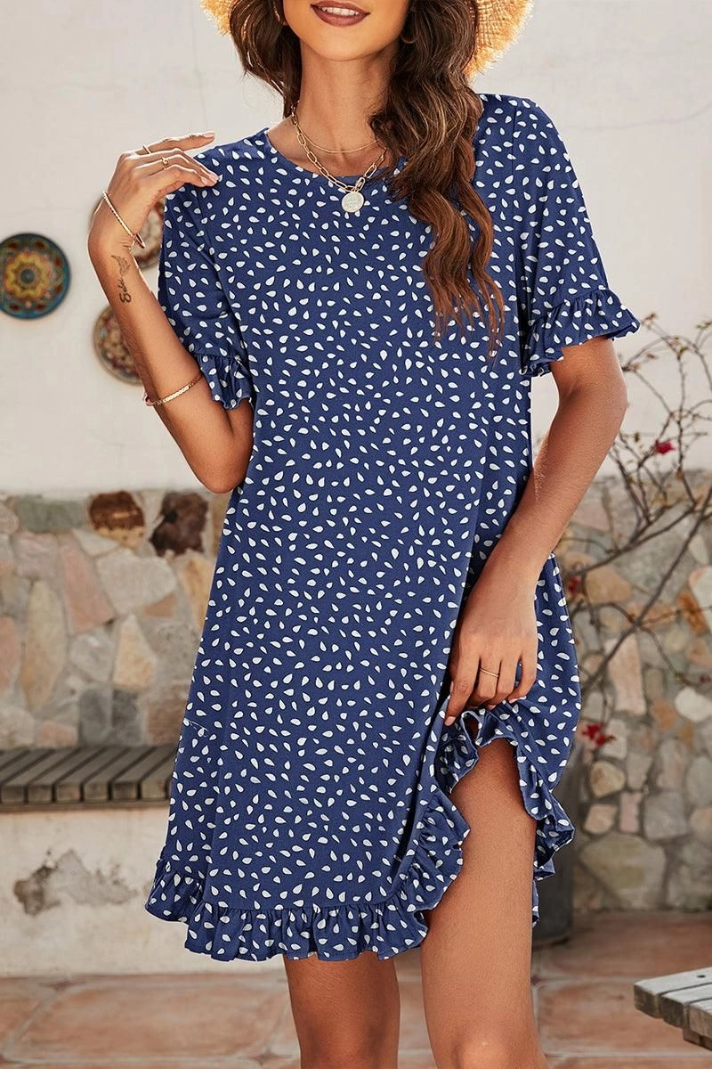 Layered-Look LEOPARD PRINTING RUFFLED SHORT SLEEVE DRESS