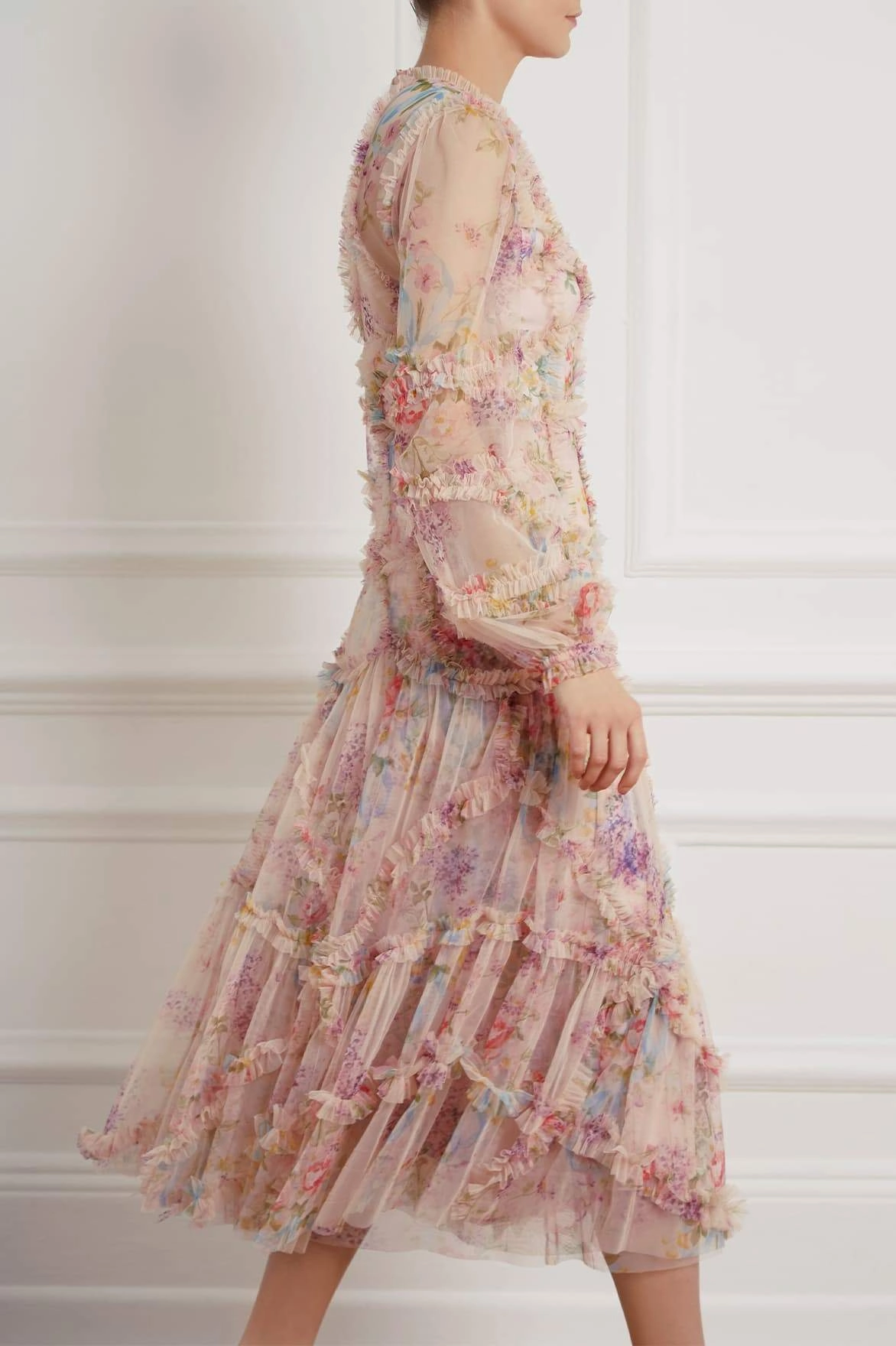 Smart and Polished Floral Diamond Ruffle Ballerina Dress