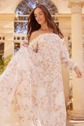 Lunaria Wreath Off-Shoulder Long Sleeve Gown Holiday Wear Climate-Adaptive