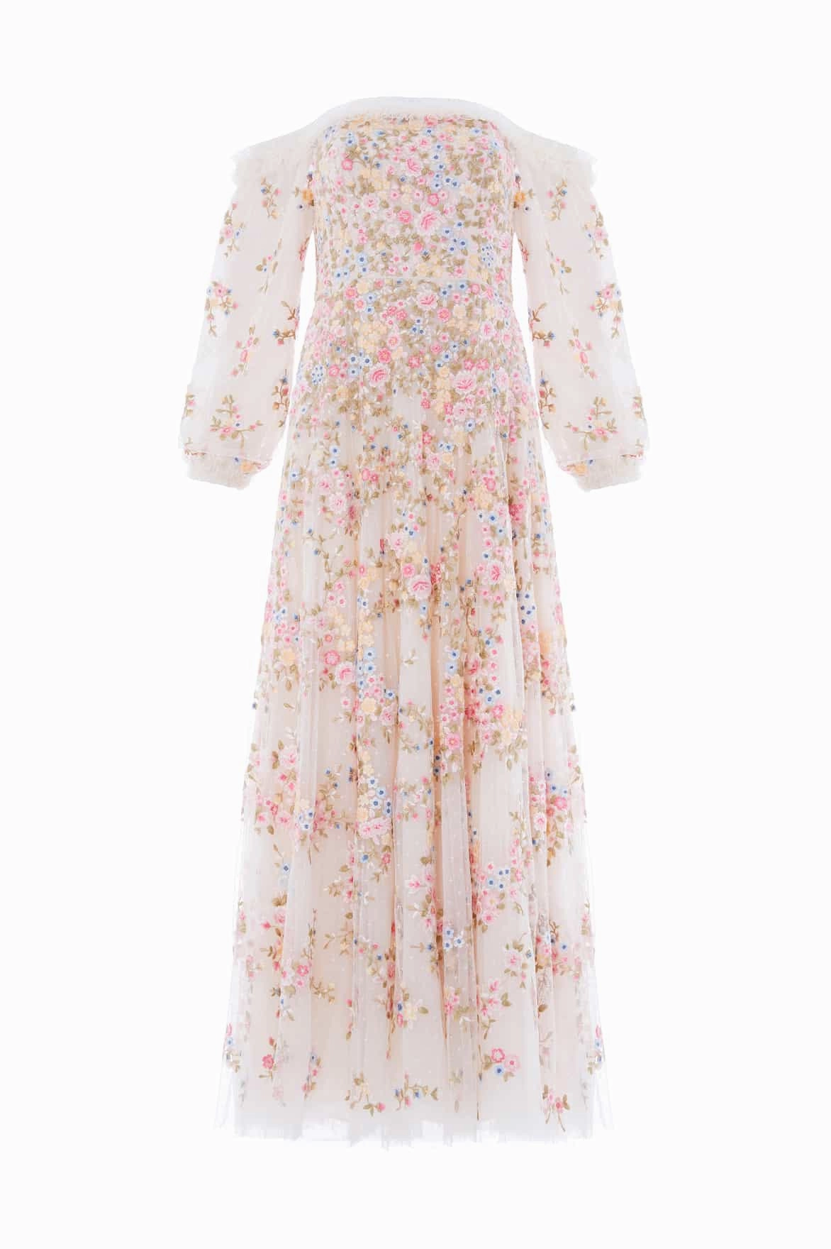 Lunaria Wreath Off-Shoulder Long Sleeve Gown Clean Drape Smooth Blend