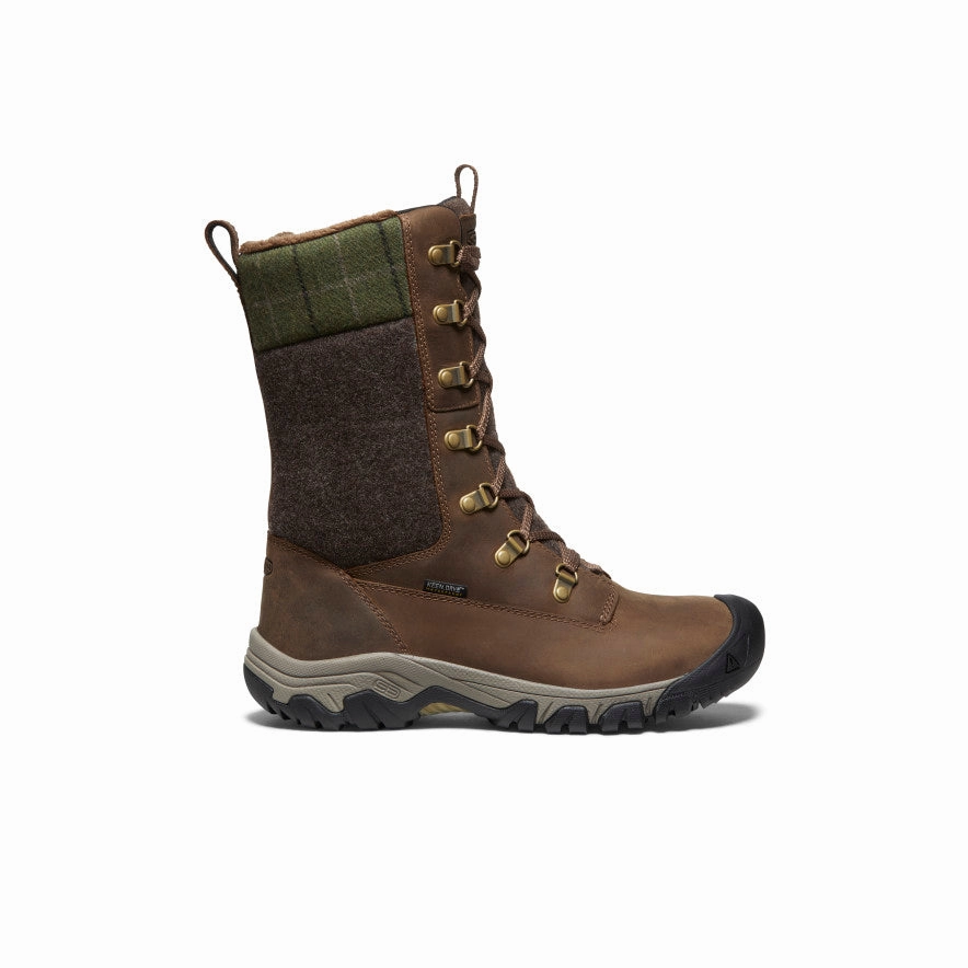 Women's Greta Tall Waterproof Boot  |  Dark Earth/Green Plaid Scandi Cool Rugged Built Rainy Day Commuter