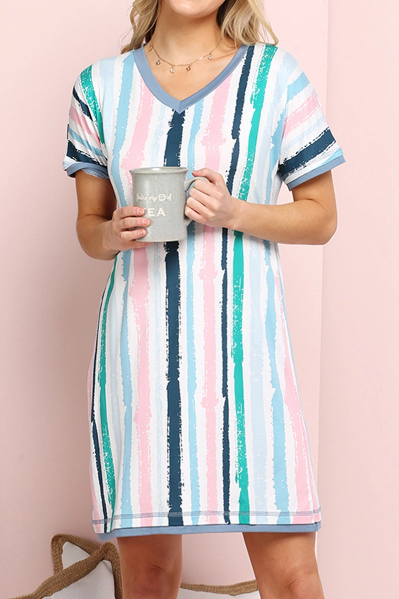V-NECK SHORT SLEEVE SLEEPWEAR DRESS Vibe Choice Bohemian style