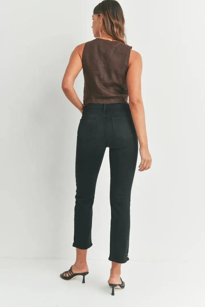 Flexible Waistband Just Black Slim Straight Distressed Jeans