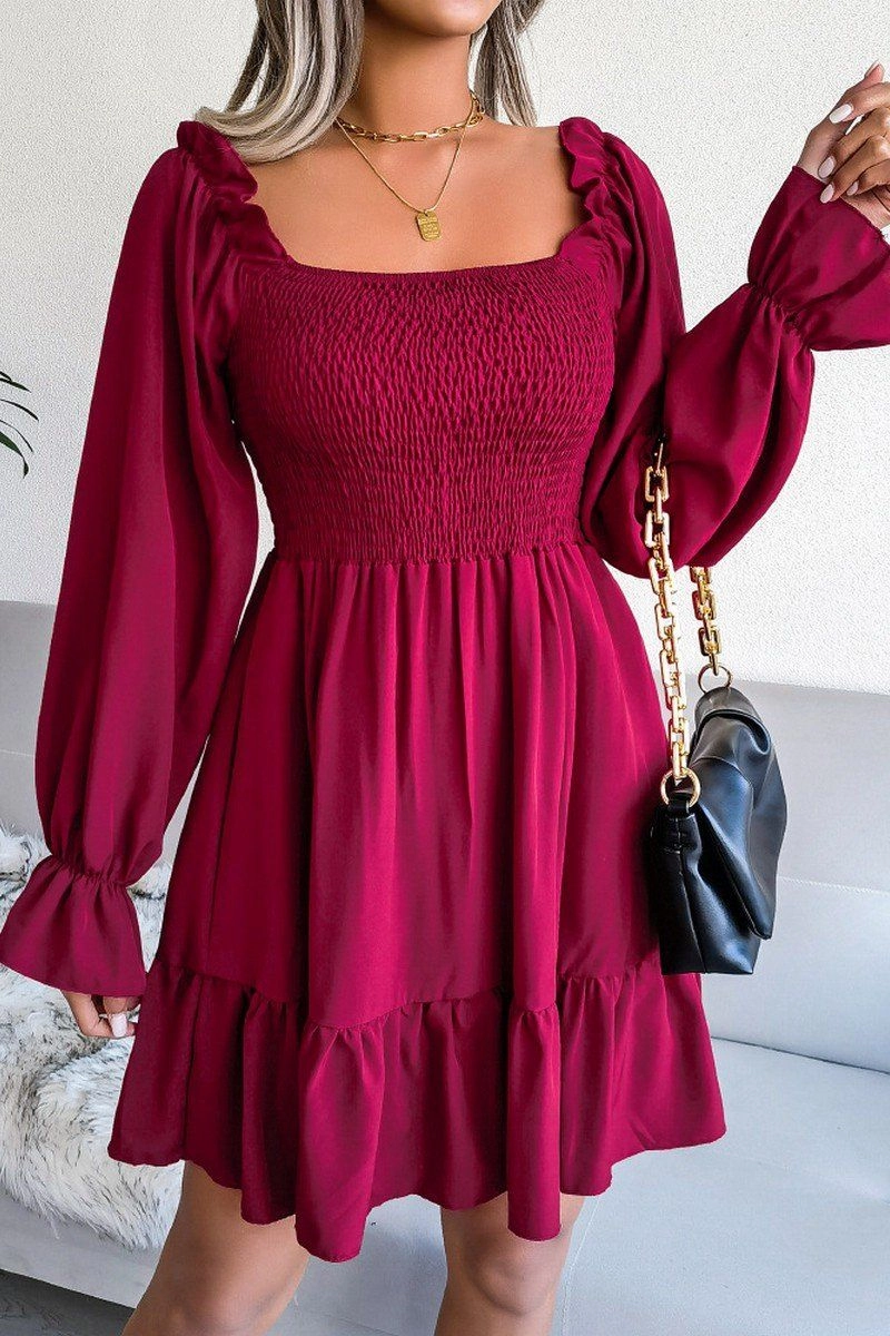 Casual Must-Have WOMEN SMOCKED FRILL SLEEVE LOOSE FIT RUFFLE DRESS