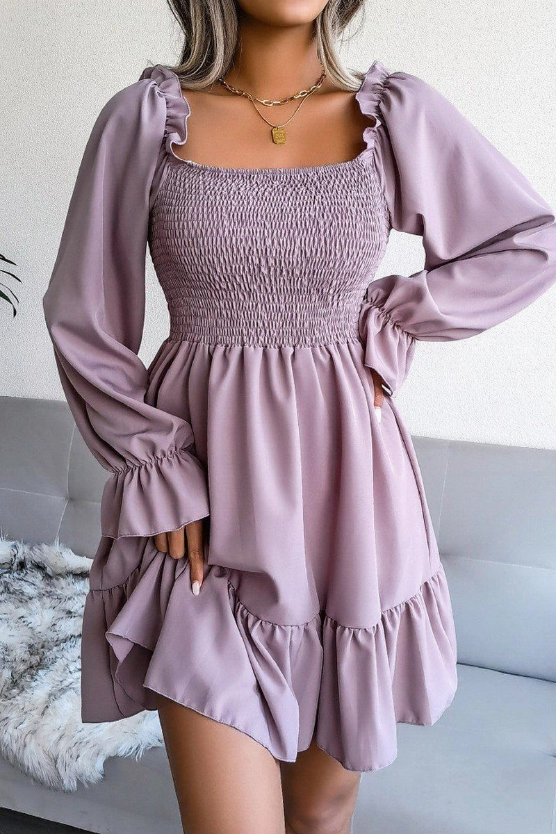 Chic Casual Wear Grace Walk WOMEN SMOCKED FRILL SLEEVE LOOSE FIT RUFFLE DRESS