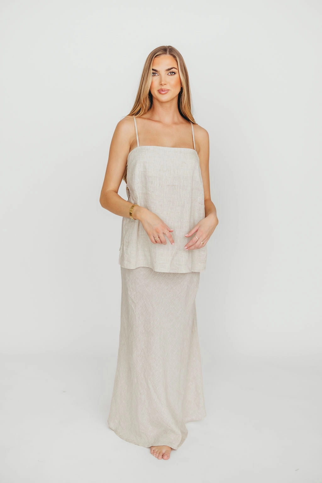 Refined Mood Novella 100% Linen Woven Maxi Skirt in Linen *Final-Sale*