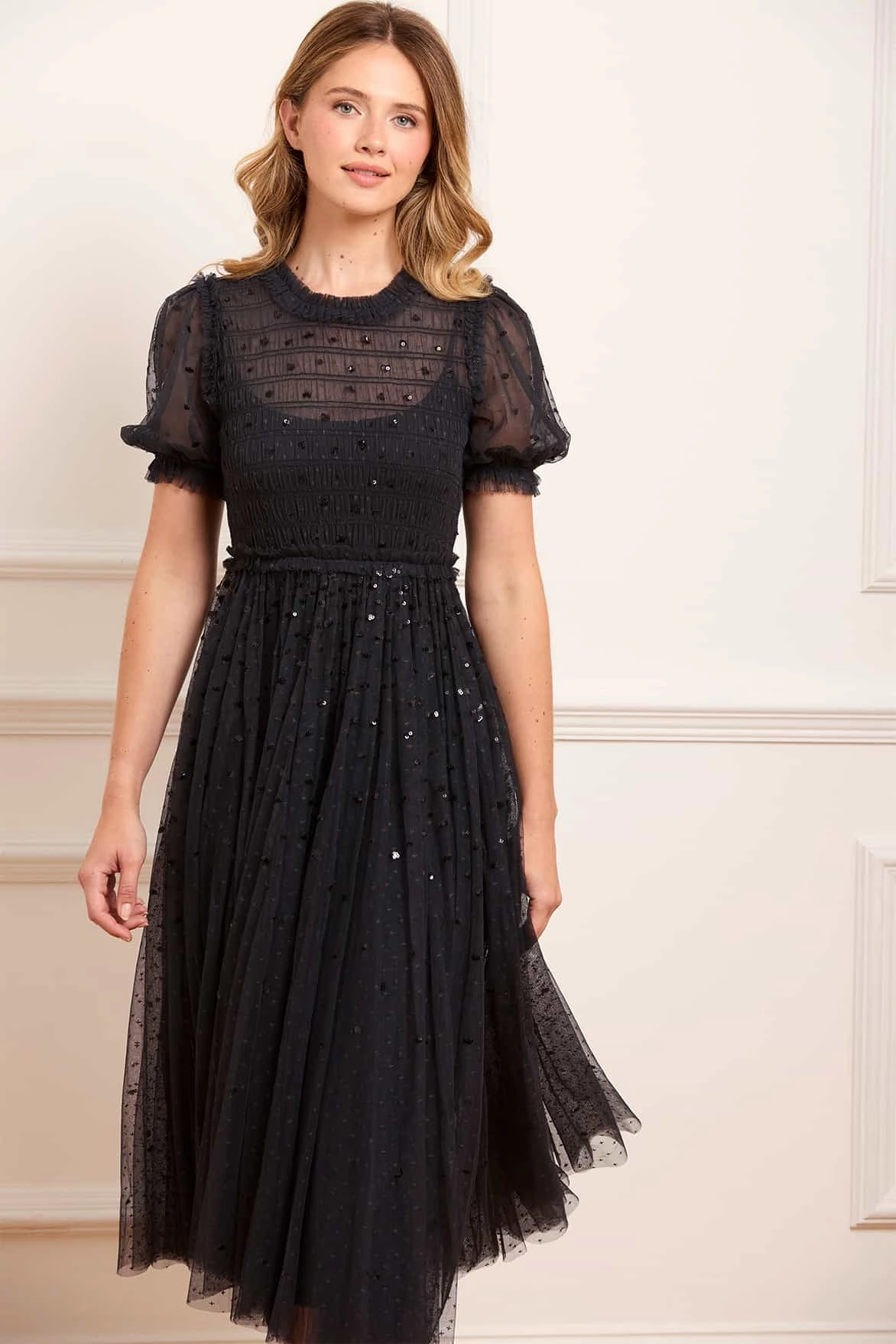 City Layering Travel-Pack Sequin Giselle Smocked Ballerina Dress