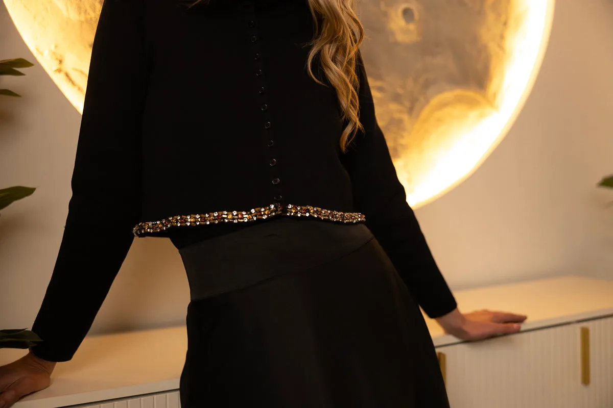 Interlock Stitch Detail DualLayer Weave Shay Knit Cardigan