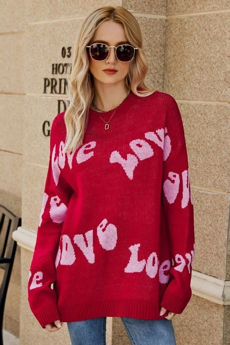 WOMEN LOVE PRINTING OVERSIZED CASUAL SWEATER LongWearingComfort