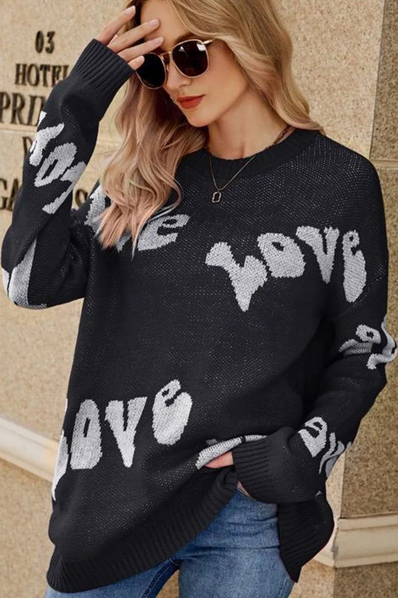 WOMEN LOVE PRINTING OVERSIZED CASUAL SWEATER Temperature Regulating Fibers