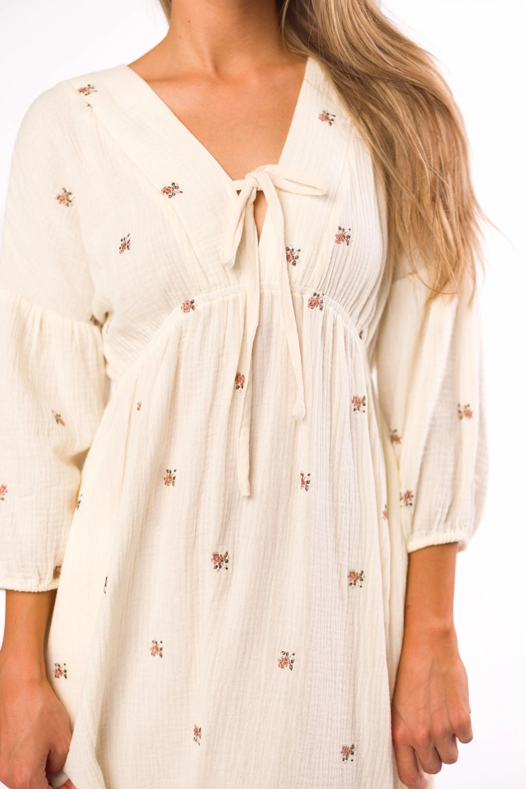 Hunter 100% Cotton Gauze Midi Dress in Soy/Pink Floral - Bump Friendly Sleek and Flattering