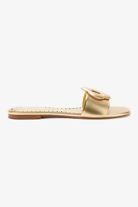 Flora Flat Mule In Gold Metallic Leather Dust Guard