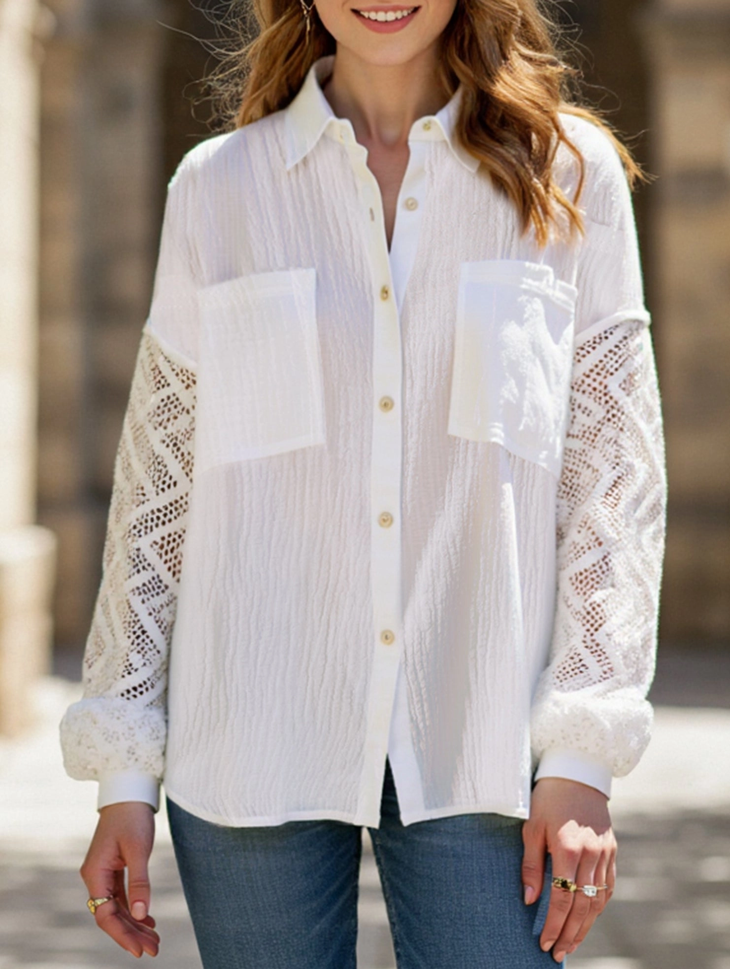 SecurePockets AllClimateAdaptive Loose lace panel long-sleeved cardigan