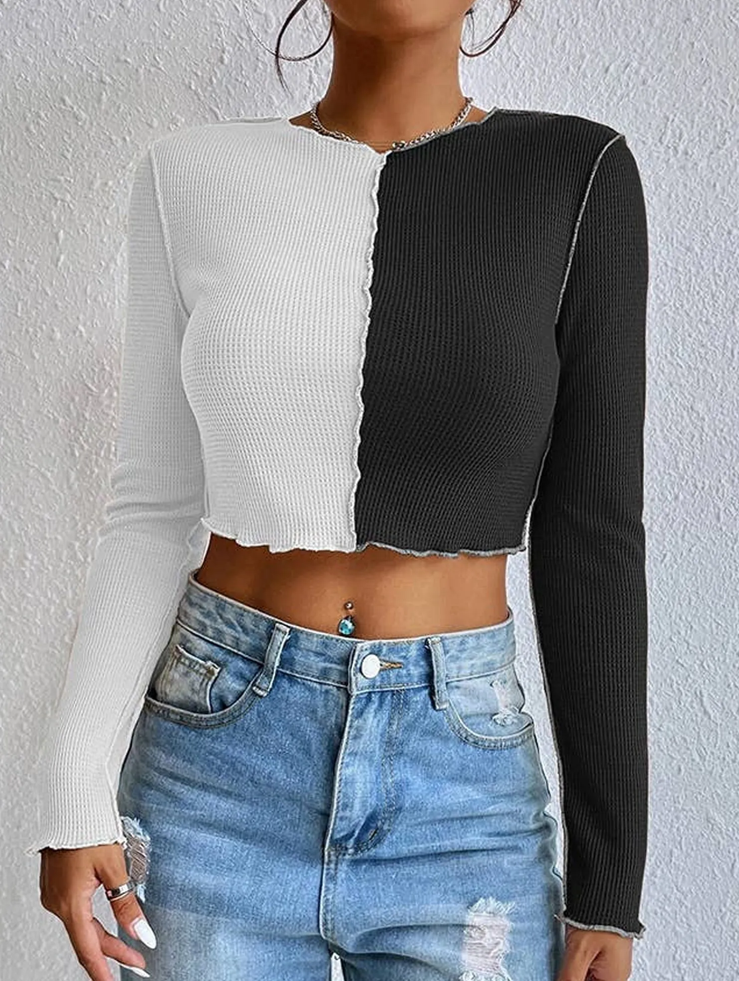 COLOR CONTRAST STITCHING STITCHING CAR TOP_CWTBLL0856 StretchComfort