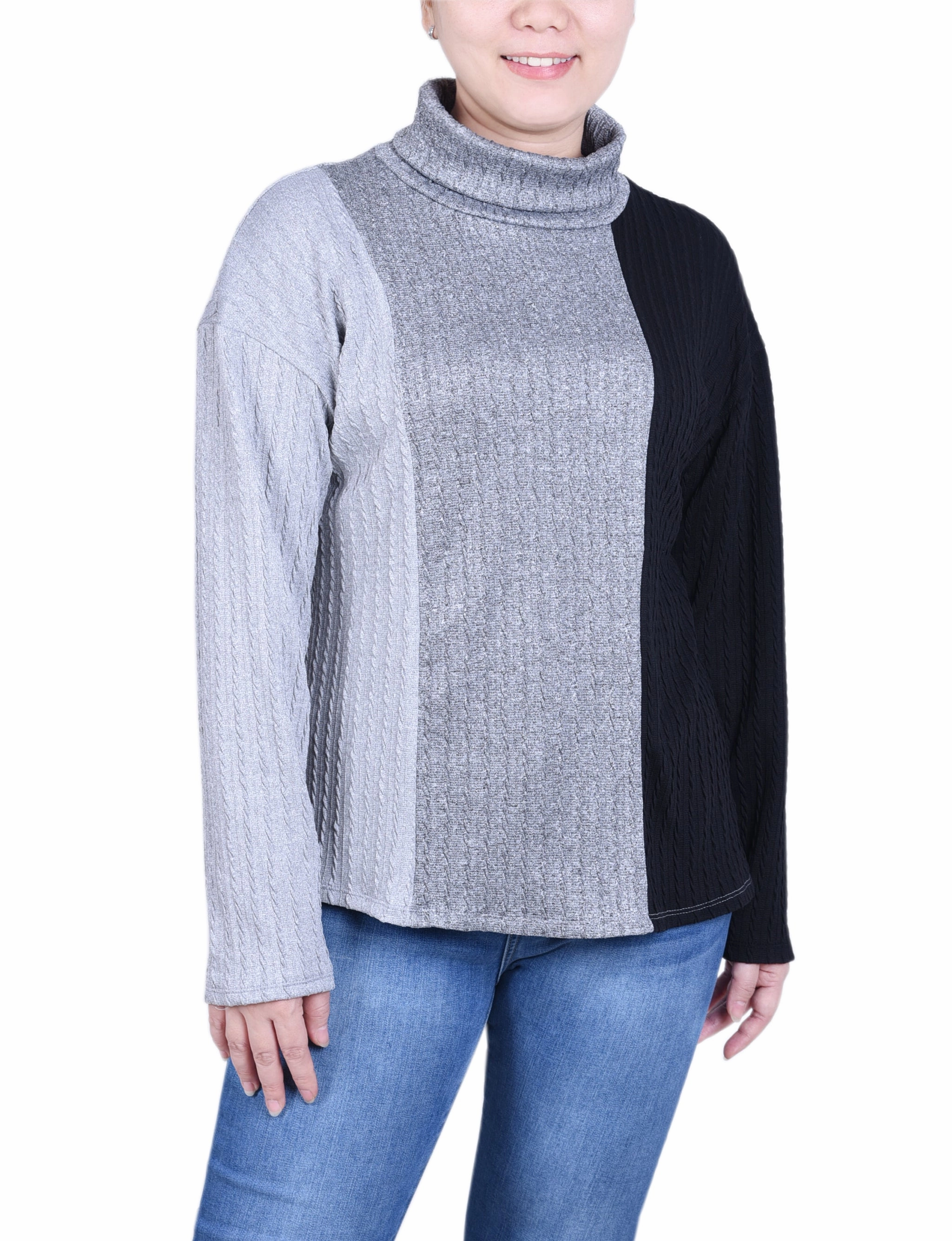 Durable Overlock Stitch Adjustable drawstring Petite Long Sleeve Colorblocked Top