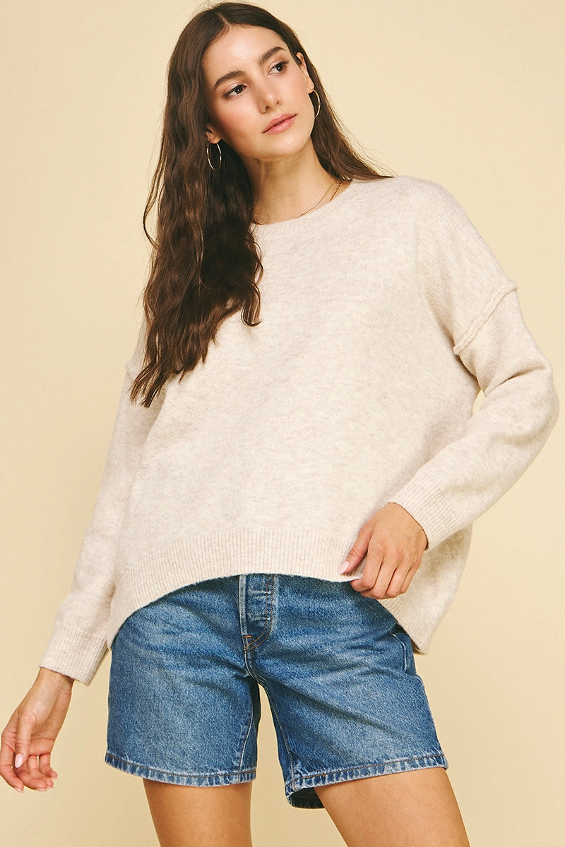 Minimalist Aesthetic Oatmeal Yarn Knit Sweater