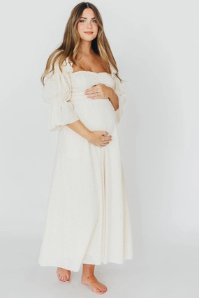 Corrine Tiered Sleeve Maxi Dress in Ivory Cream Comfort and style