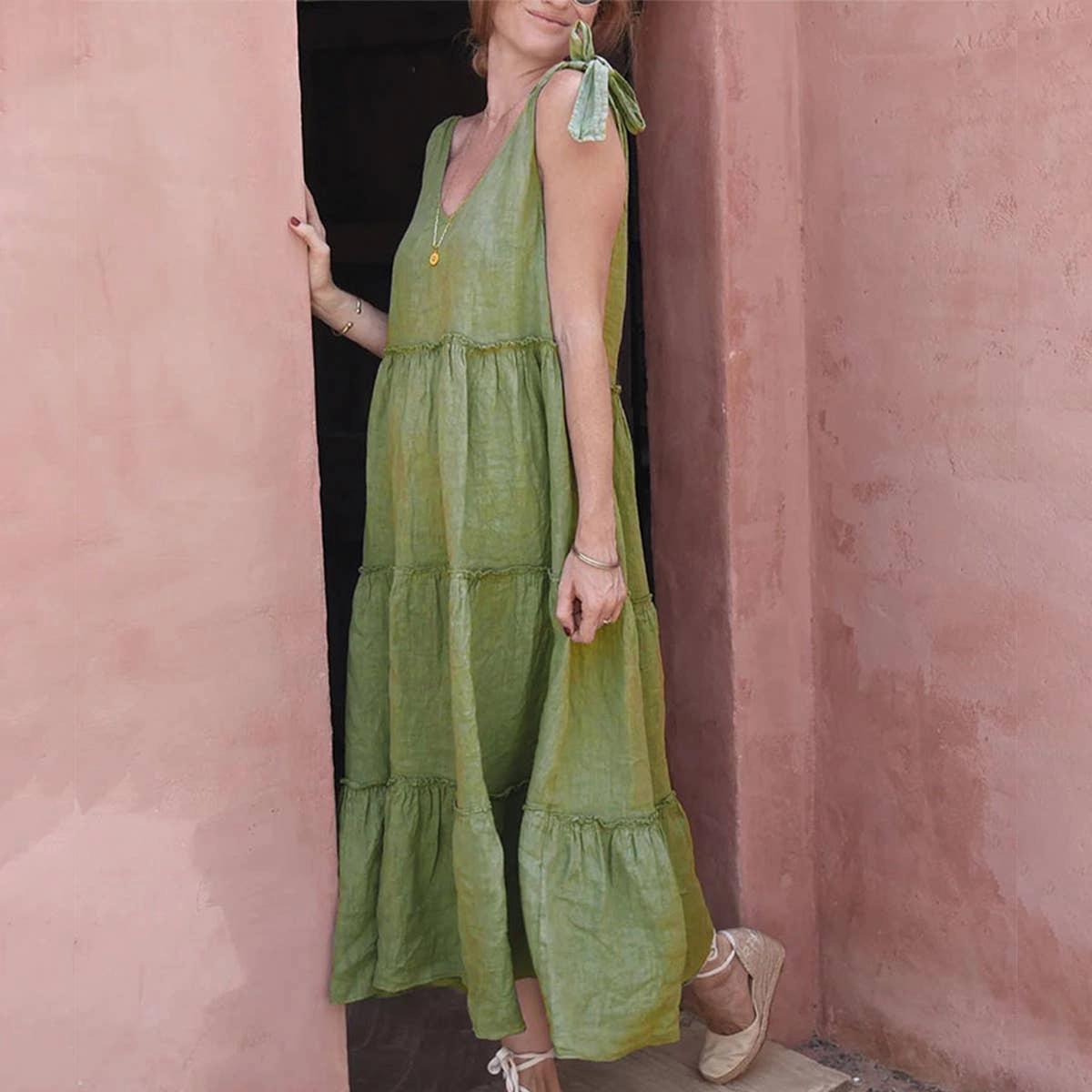 All Time Chill Mode COTTON AND LINEN SLEEVELESS DRESS_CWDMD1544