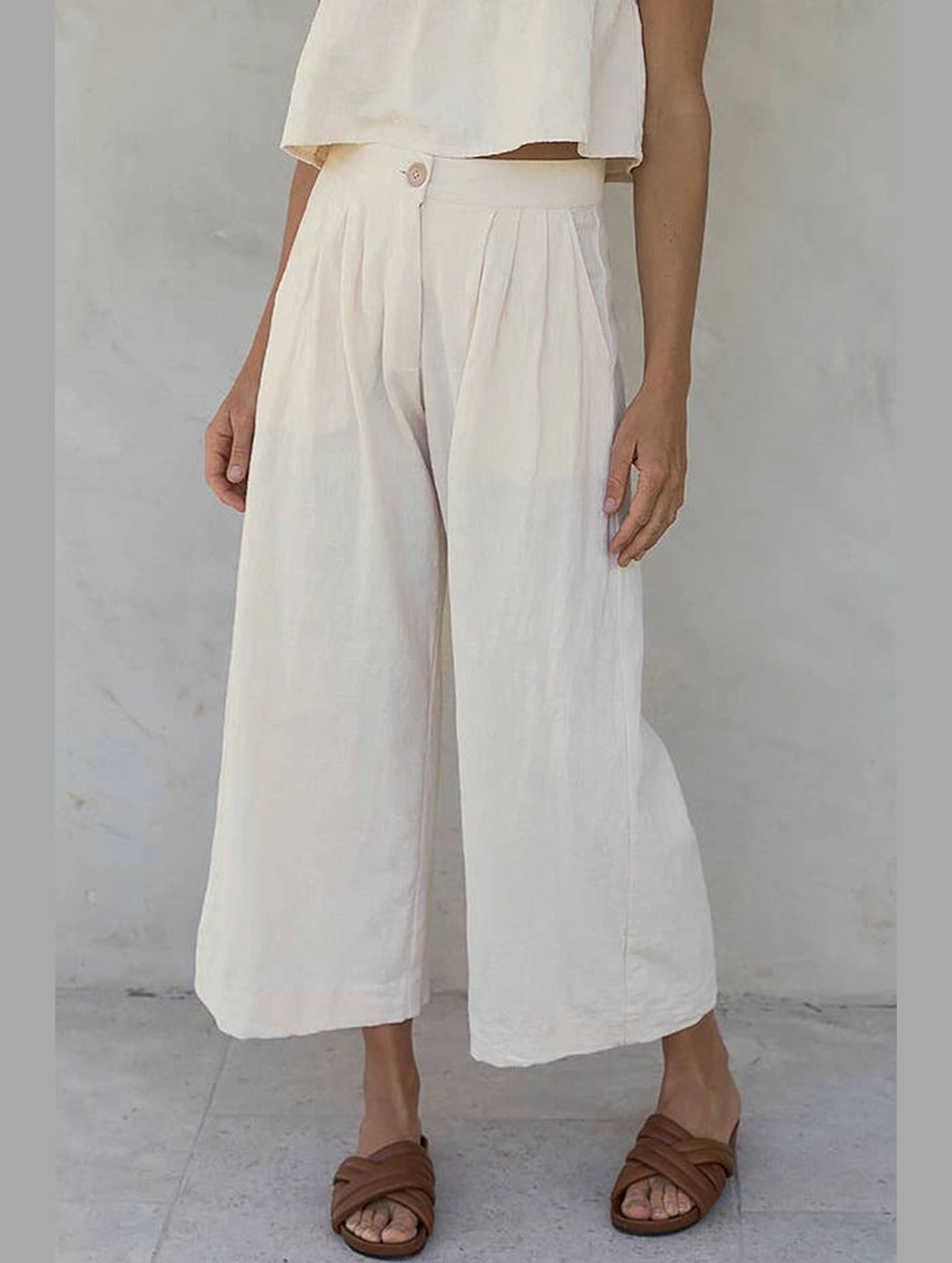 COTTON AND LINEN STRAIGHT PANTS_CWBLP0731 Stretch Fabric Chic Comfort