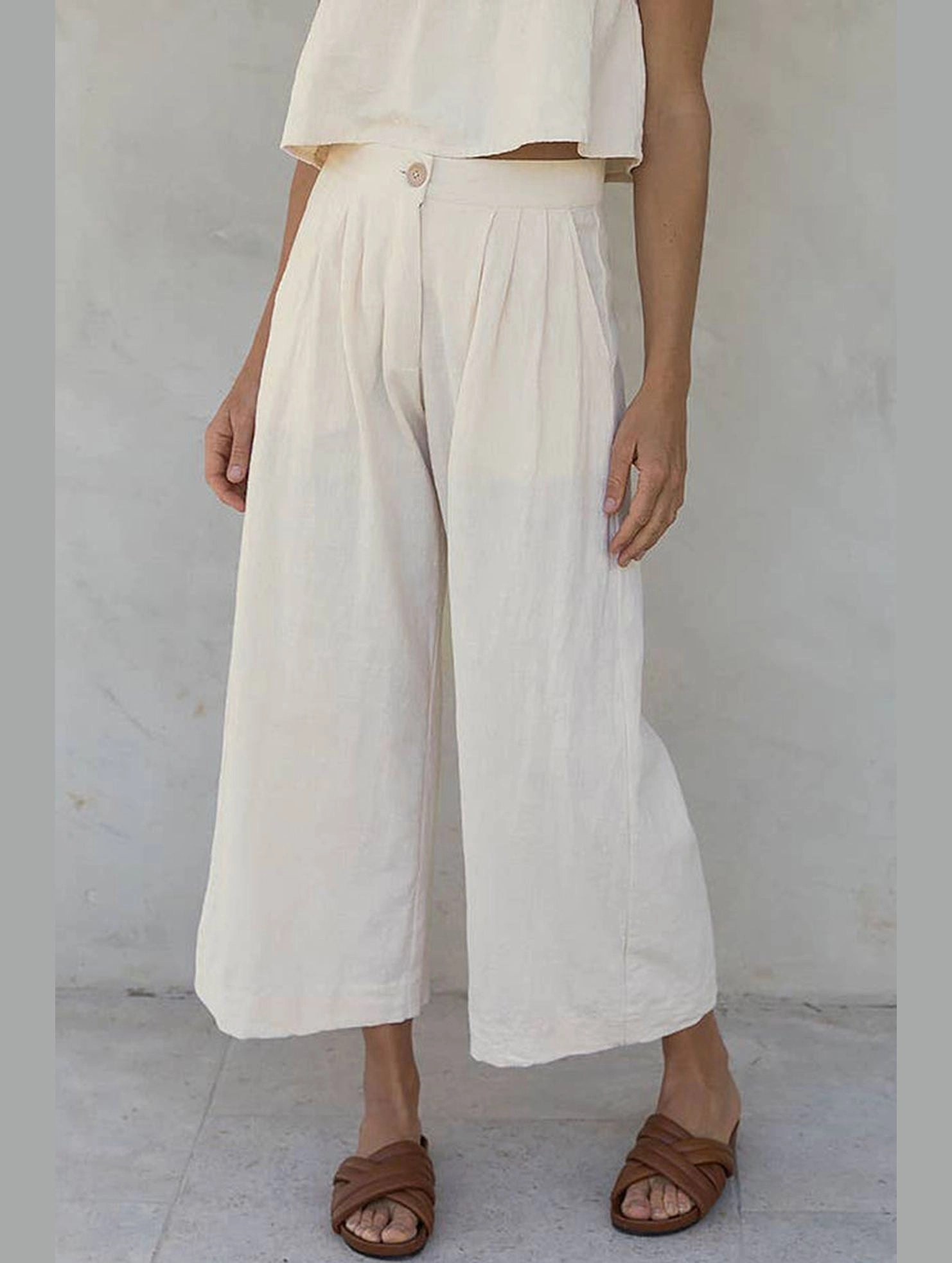 COTTON AND LINEN STRAIGHT PANTS_CWBLP0731 Printed design