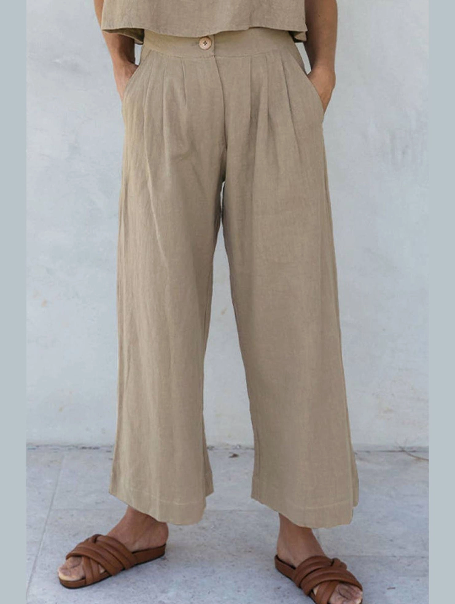 COTTON AND LINEN STRAIGHT PANTS_CWBLP0731 Functional Stretch
