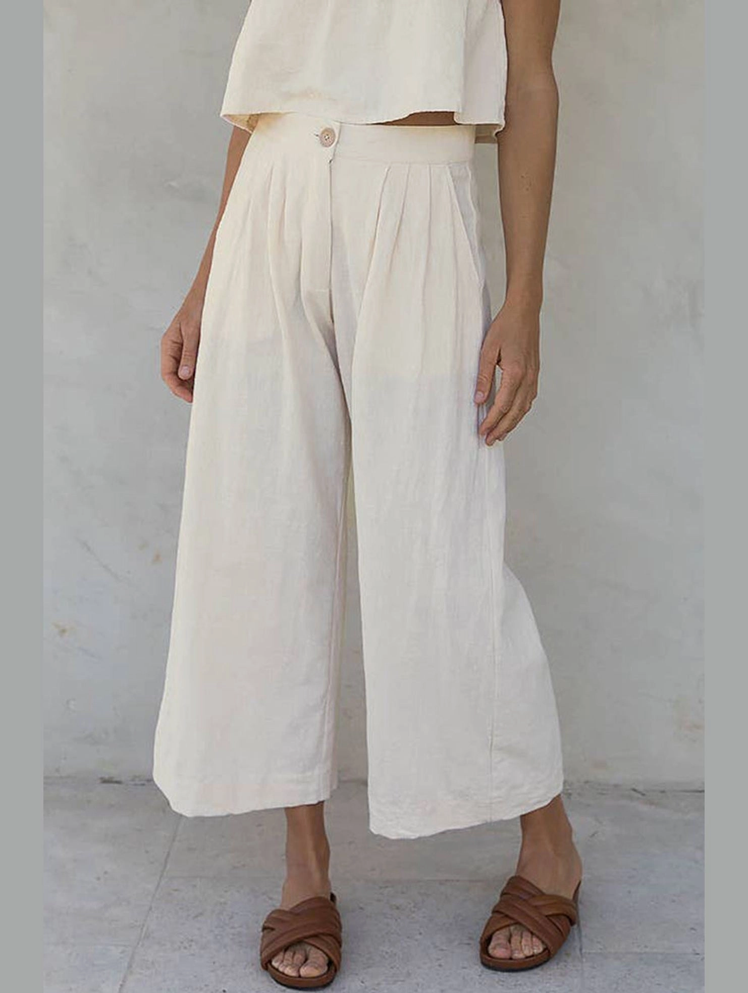 Cozy Lining Non Tapered Leg COTTON AND LINEN STRAIGHT PANTS_CWBLP0731