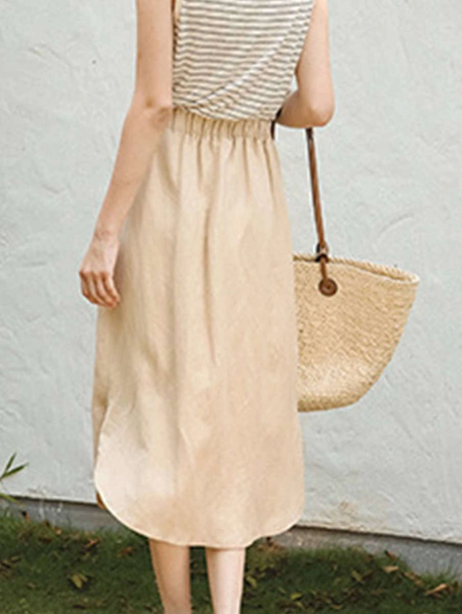 Quick Slip COTTON LINEN BREATHABLE CASUAL SKIRT_CWBLS0194