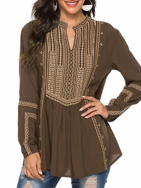 COTTON LONG SLEEVE EMBROIDERED BLOUSE_CWTBLL0817 Variable Tension Adjustment