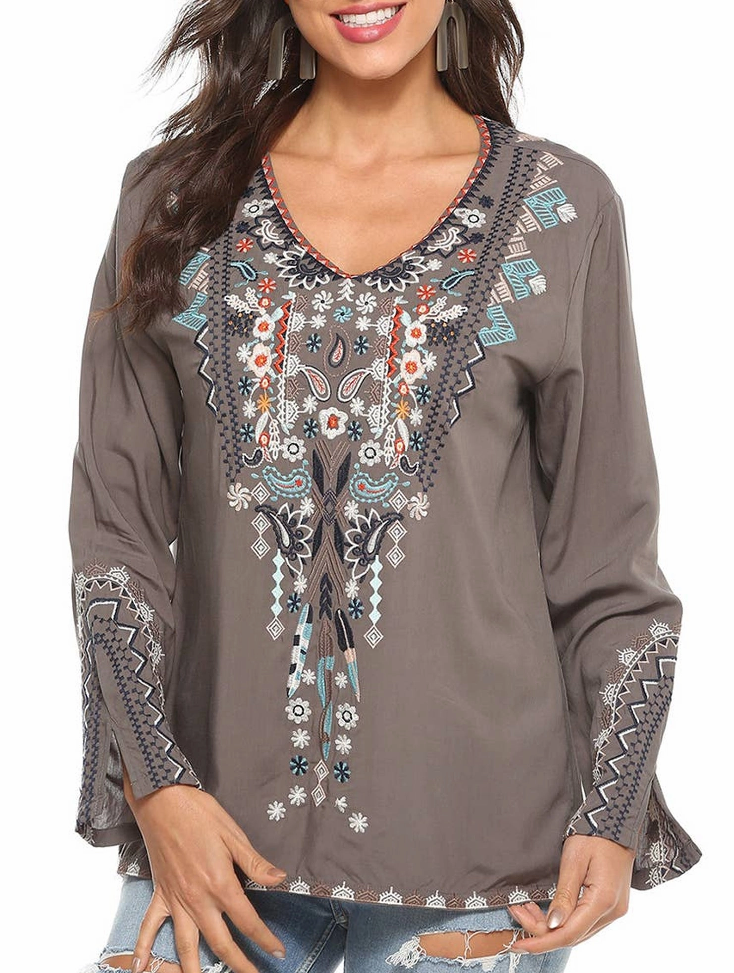 Cozy Blouse Low Profile Zipper COTTON PLUS-SIZE STYLE EMBROIDERED BLOUSE_CWTBLL0822