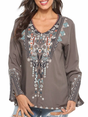COTTON PLUS-SIZE STYLE EMBROIDERED BLOUSE_CWTBLL0822 HeatSealed Seams No Iron Fabric
