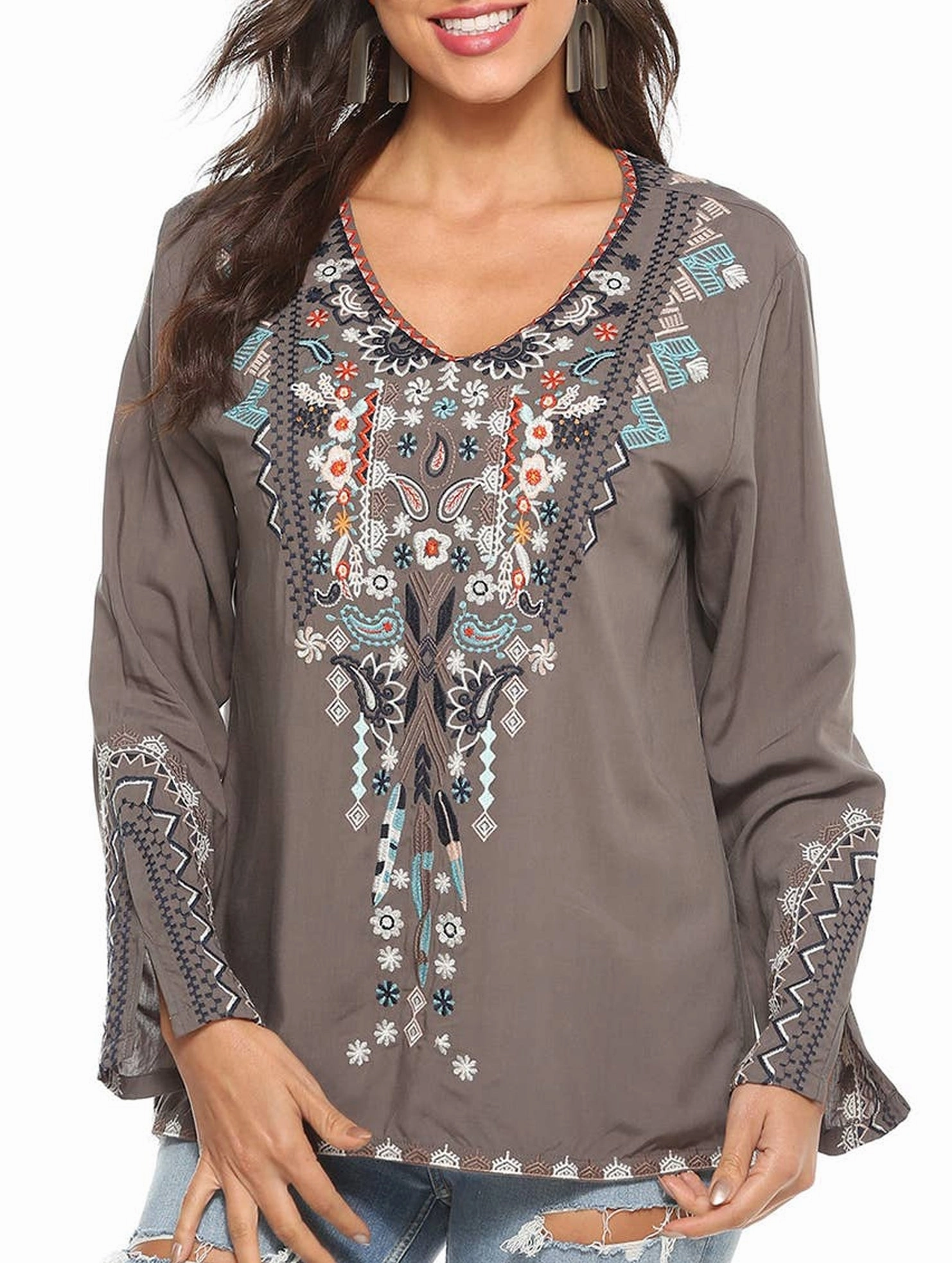 COTTON PLUS-SIZE STYLE EMBROIDERED BLOUSE_CWTBLL0822 Unstructured Silhouette