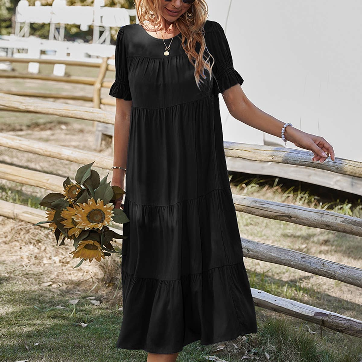 COTTON SWING DRESS_CWDSD3407 Waist-Cinching