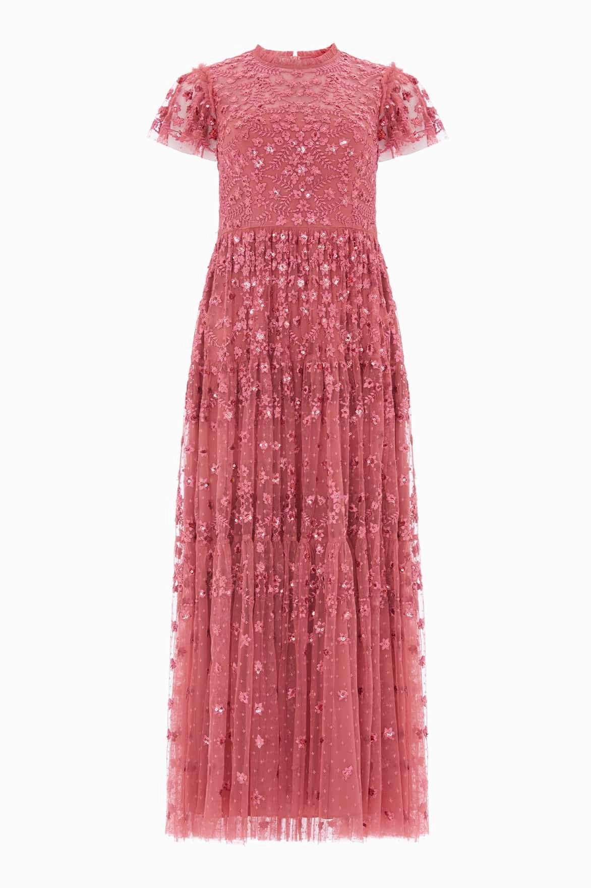 Light Coral Clover Short Sleeve Ankle Gown