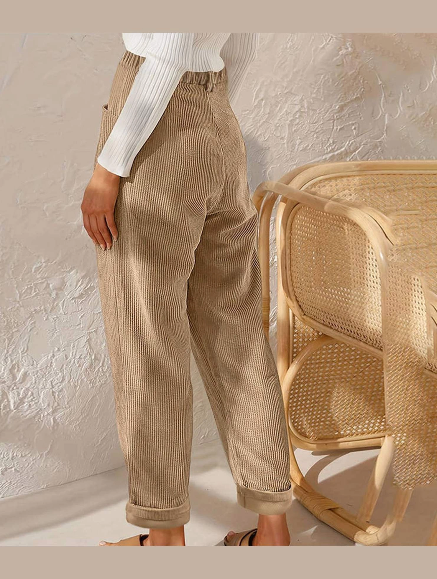 CORDUROY HIGH WAISTED STRAIGHT LEG PANTS_CWBLP0643 High Durability Thread Multi Pocket Configuration