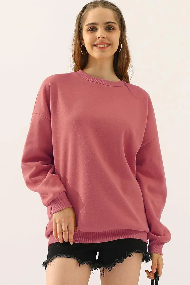 Machine Washable Fabric CREW NECK LONG SLEEVE PULLOVER TOPS SWEATSHIRT