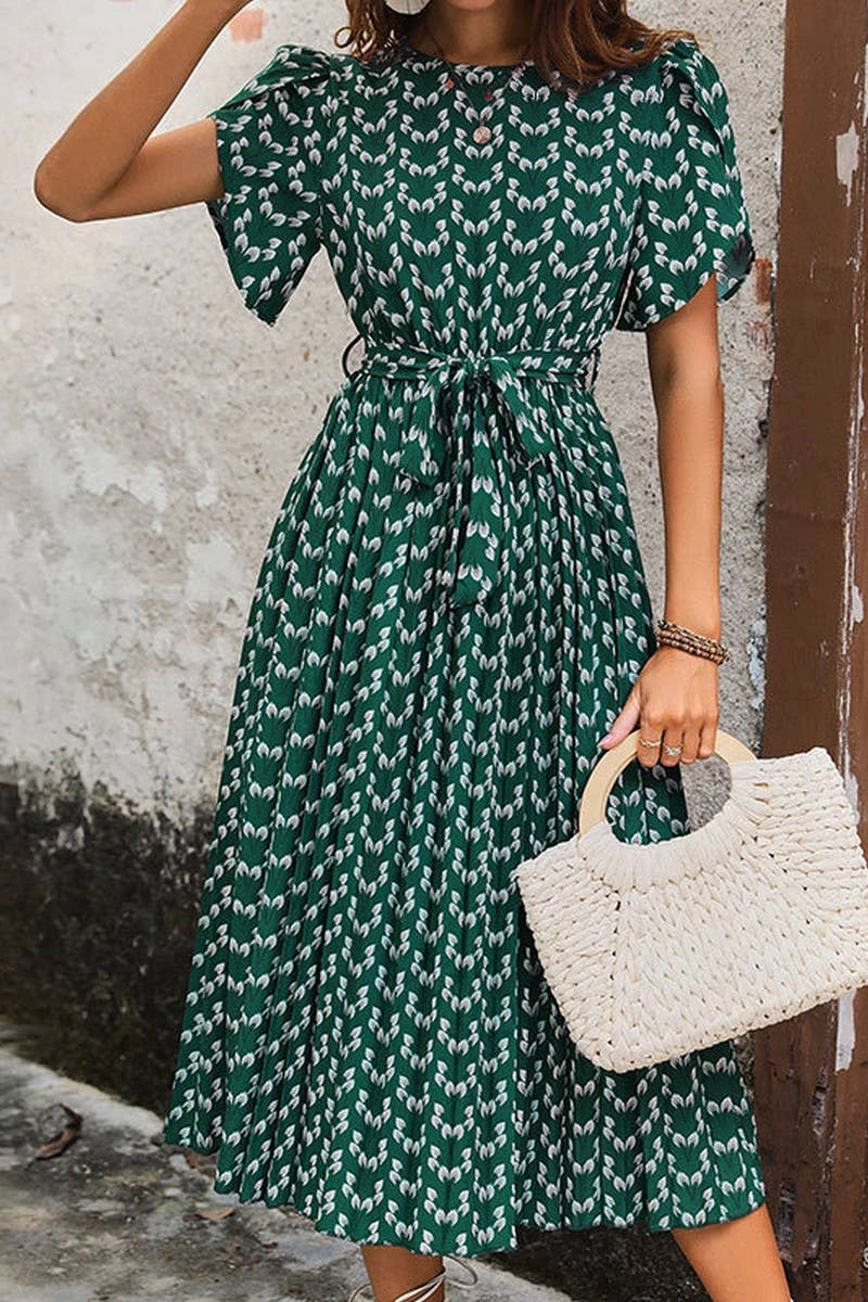 CREW NECK FLORAL PRINT DRESS_CWDSD2684 Silky Form Timeless Trend