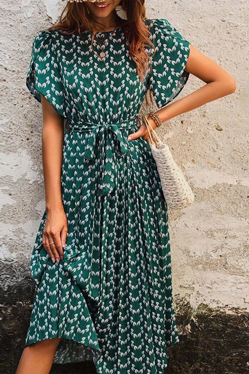 CREW NECK FLORAL PRINT DRESS_CWDSD2684 Feminine Mood