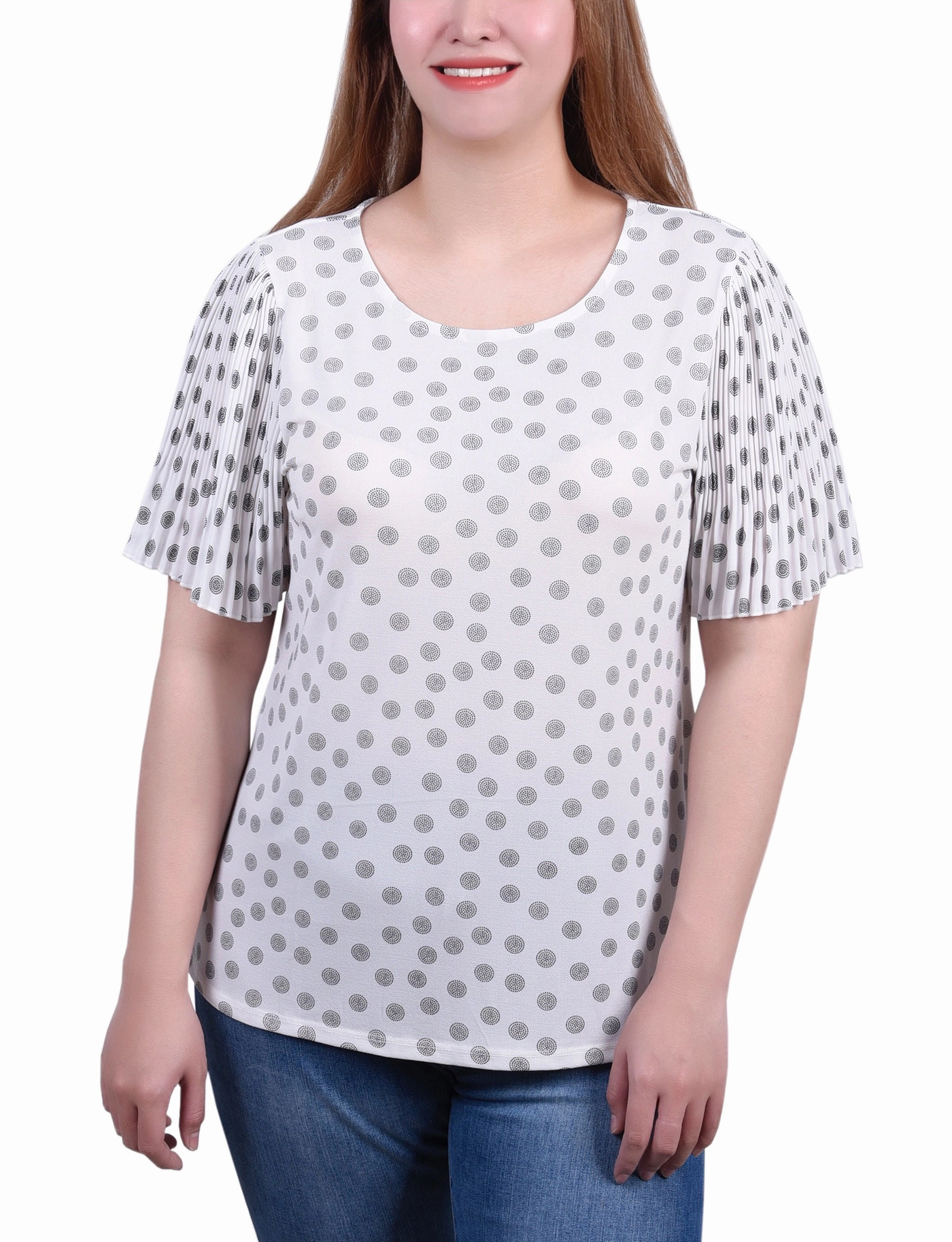 Pleated-Sleeve Top Noise Reducing Fabric Treatment sporty wear