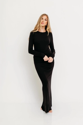 Cru Tiny Ribbed Maxi Dress in Black - Bump Friendly Shiny Zip